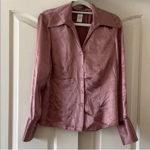 Jones New York Mauve Satin Button Down Shirt. Size 12P - Picture 1 of 7